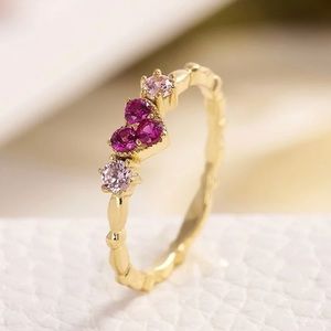 Pink Heart Of Gold Rings 14k Gold Plated 925 Metal